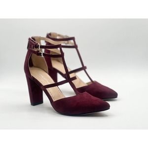 NIB Adrienne Vittadini Womens Suede Wine Nocera Block Heel Ankle Pumps Size 8